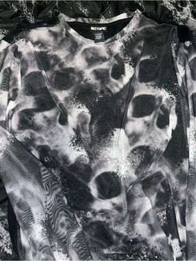 Hot Topic Black and Gray Skull Mesh Long Sleeve Top